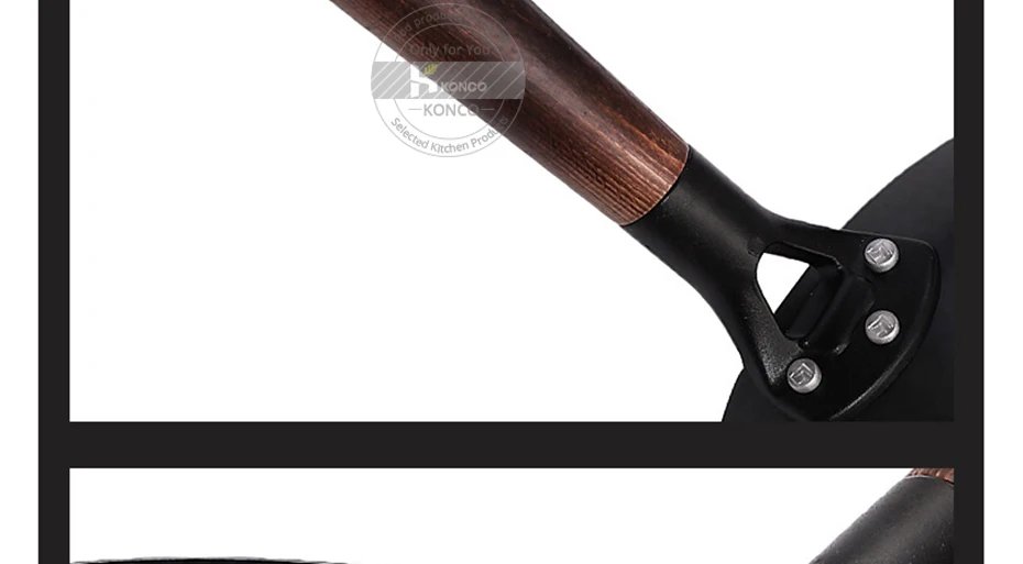 Konco Iron wok Cast iron pan Non-coated Pot General use for Gas and Induction Cooker 32cm Chinese Wok Cookware Pan Kitchen Tools