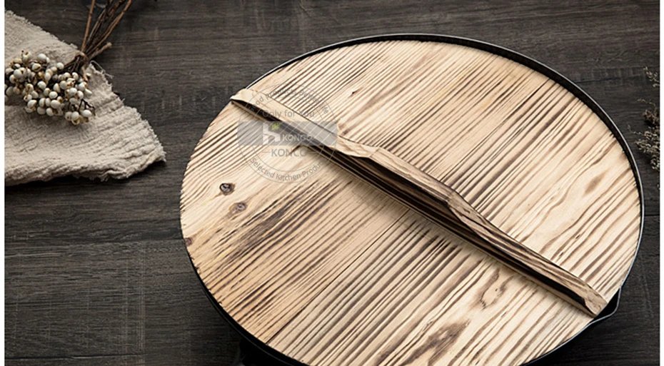 Konco Iron wok Cast iron pan Non-coated Pot General use for Gas and Induction Cooker 32cm Chinese Wok Cookware Pan Kitchen Tools