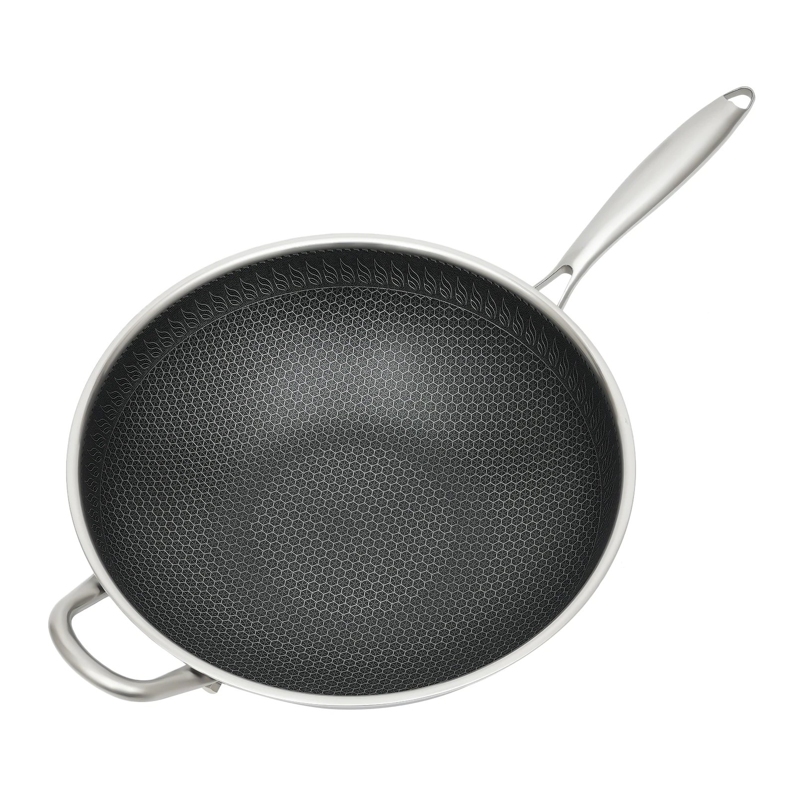 13.4 inch Non Stick Frying Wok Stainless Steel Stir-fry Wok Honeycomb Wok with Lid Kitchen Supply Wok 13.4 inch Non Stick Frying Wok Stainless Steel Stir-fry Wok Honeycomb Wok with Lid Kitchen Supply Wok