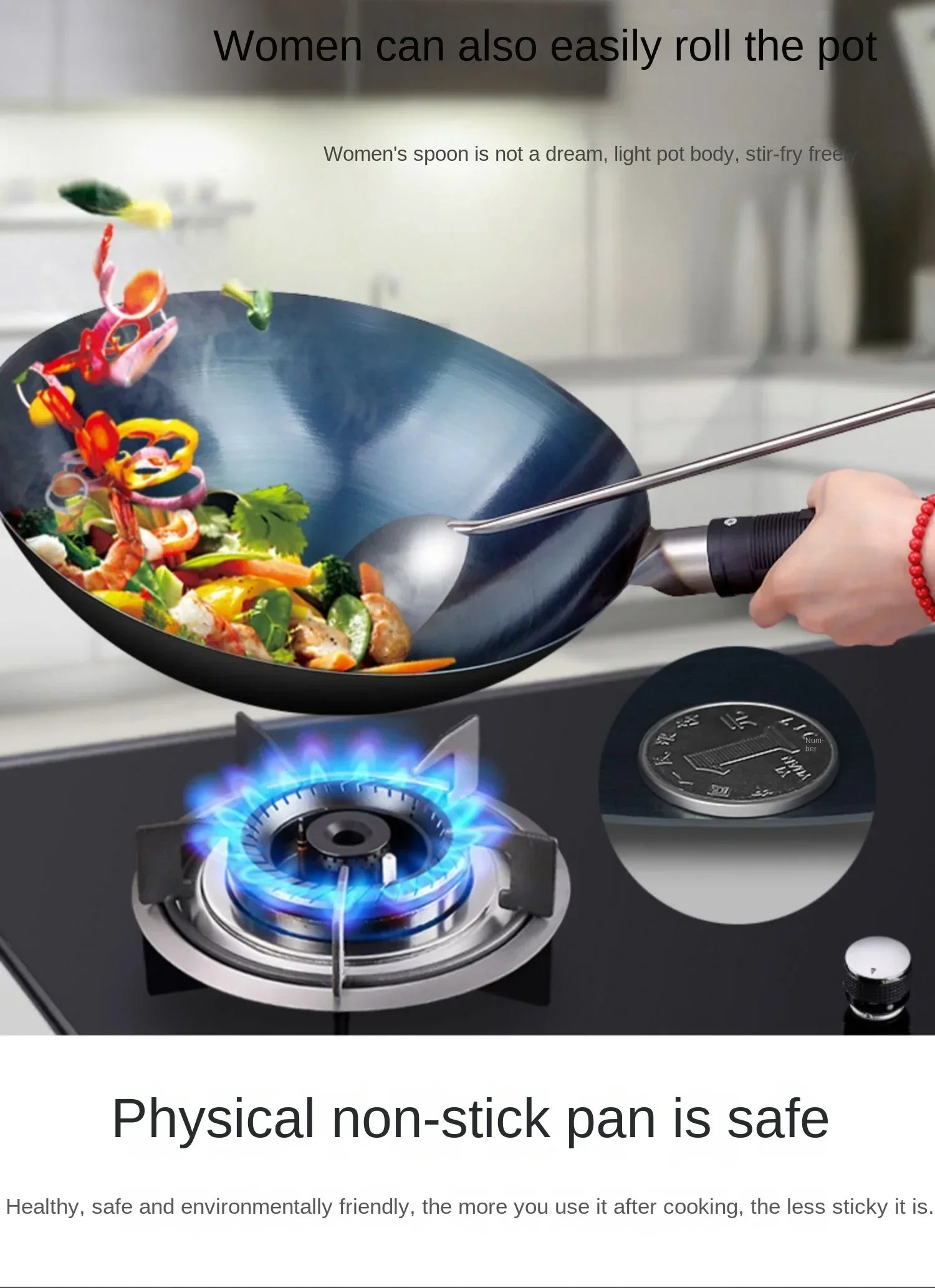 32/34cm Seasoning Blue Iron Wok Uncoated Nonstick Pot Lightweight Classic Chef Wok Outdoor Kitchen Cookware for Gas Stove