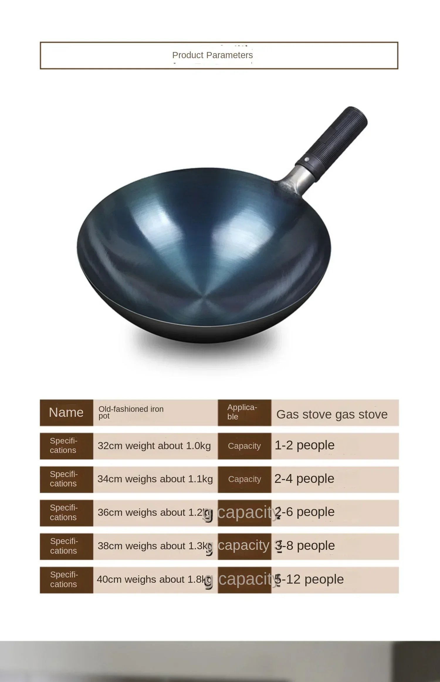 32/34cm Seasoning Blue Iron Wok Uncoated Nonstick Pot Lightweight Classic Chef Wok Outdoor Kitchen Cookware for Gas Stove