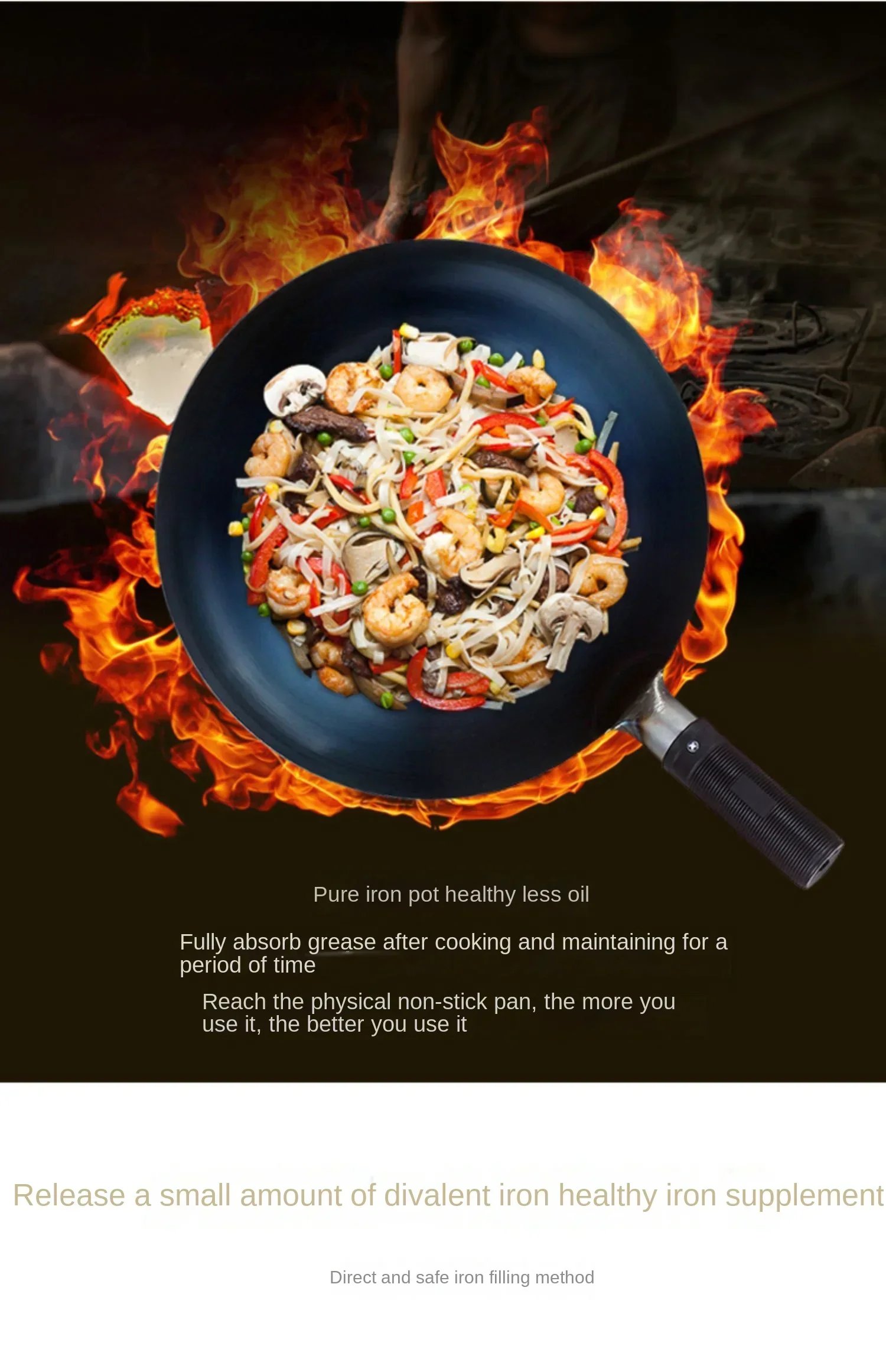 32/34cm Seasoning Blue Iron Wok Uncoated Nonstick Pot Lightweight Classic Chef Wok Outdoor Kitchen Cookware for Gas Stove