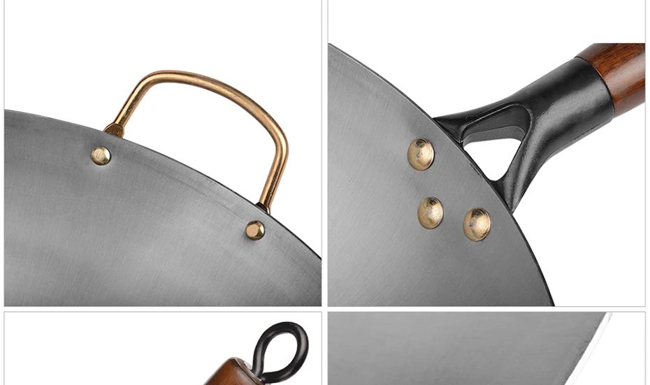 Traditional iron wok,Non-coating Woks Hand forged  For Kitchen PanWooden Handle Wok Kitchen Gas Pot Cookware