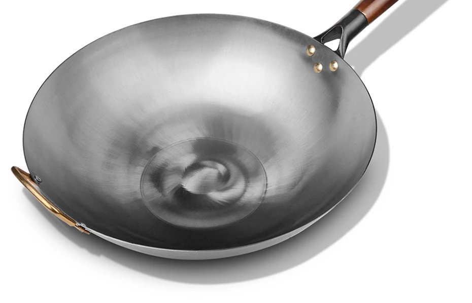 Traditional iron wok,Non-coating Woks Hand forged  For Kitchen PanWooden Handle Wok Kitchen Gas Pot Cookware