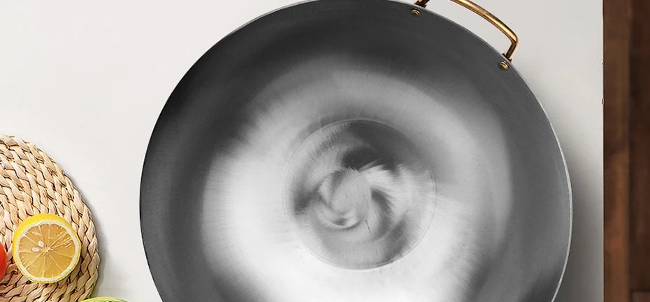 Traditional iron wok,Non-coating Woks Hand forged  For Kitchen PanWooden Handle Wok Kitchen Gas Pot Cookware