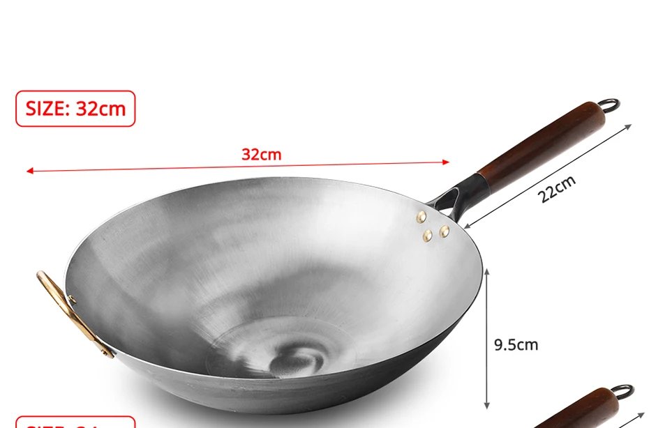 Traditional iron wok,Non-coating Woks Hand forged  For Kitchen PanWooden Handle Wok Kitchen Gas Pot Cookware