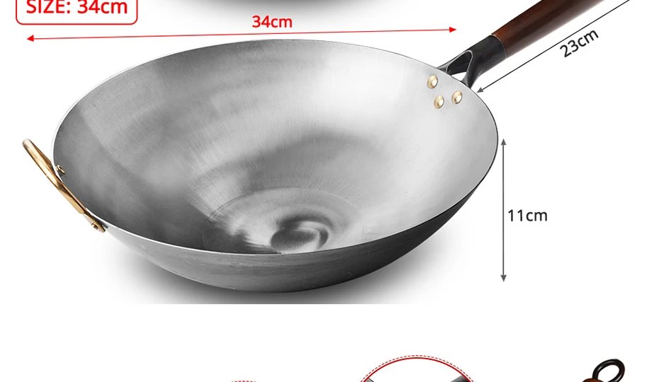 Traditional iron wok,Non-coating Woks Hand forged  For Kitchen PanWooden Handle Wok Kitchen Gas Pot Cookware