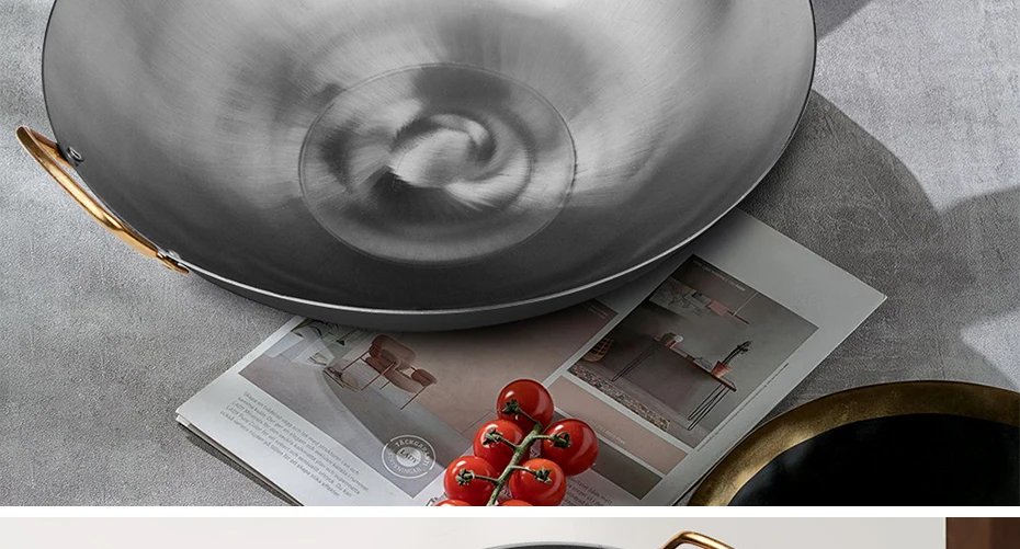 Traditional iron wok,Non-coating Woks Hand forged  For Kitchen PanWooden Handle Wok Kitchen Gas Pot Cookware