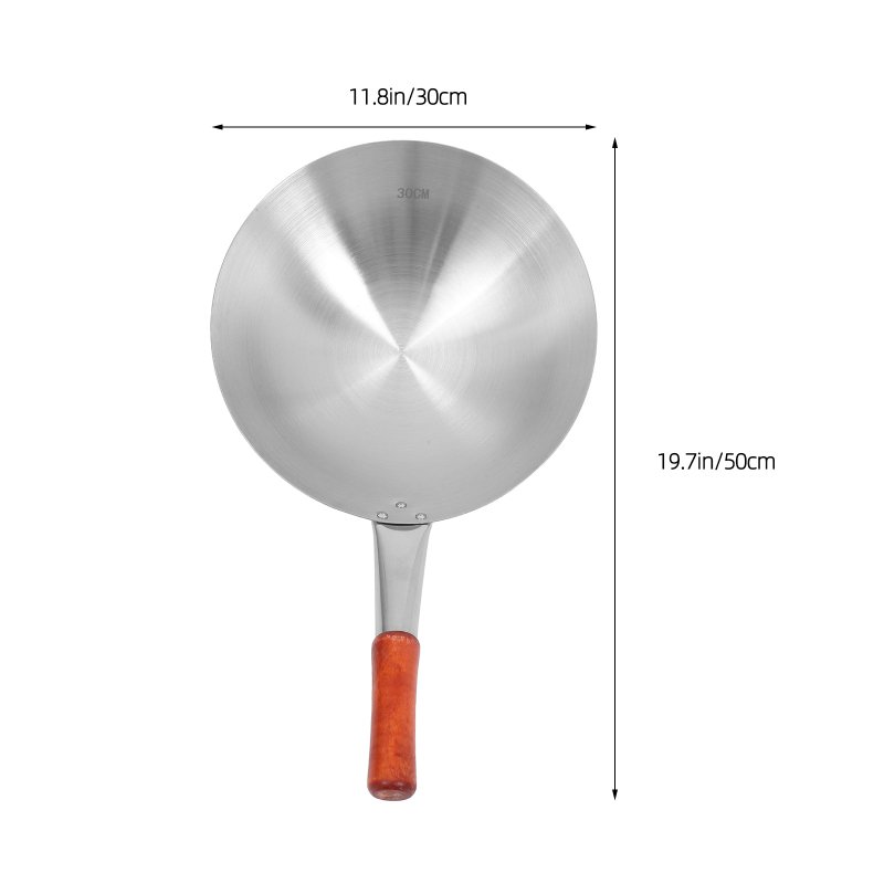 Chinese Wok Pan Round Bottom Wok Everyday Wok Stainless Steel Saute Pan Stainless Steel Wok Wooden Handle Chinese Fry Pan