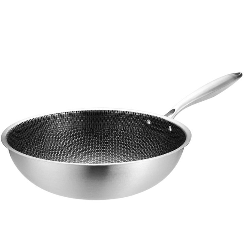 Stainless Steel Wok Heater Pan Honeycomb Non Stick Frying Gas Stove Cooking Pans Nonstick Induction Cooktop for Stoves