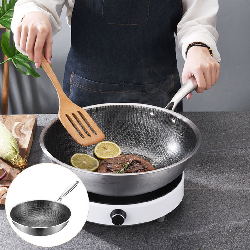 Stainless Steel Wok Heater Pan Honeycomb Non Stick Frying Gas Stove Cooking Pans Nonstick Induction Cooktop for Stoves