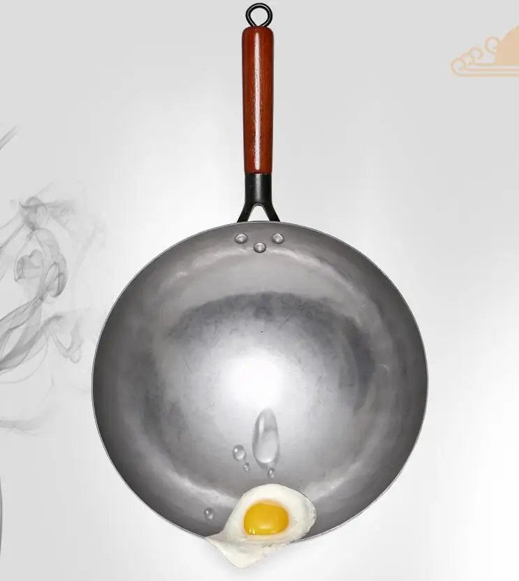 2022New Chinese Traditional Iron Wok Handmade Large Wok&Wooden Handle Non-stick Wok Gas Cooker Pan Kitchen Cookware Iron Pot