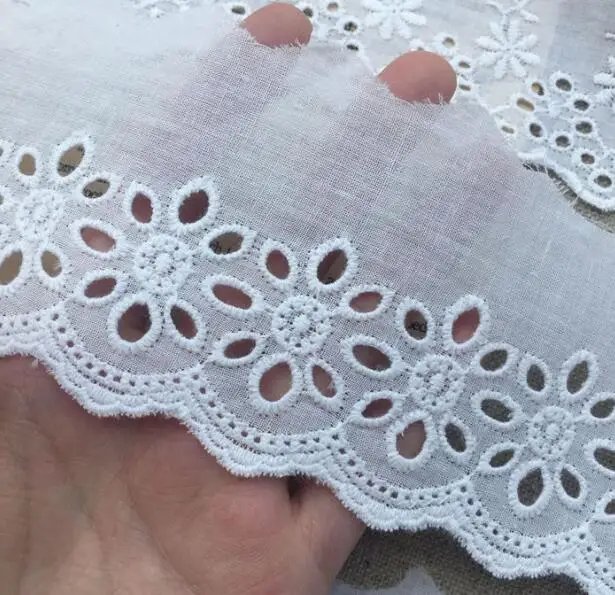 HOT Cotton Embroidered White Flower Lace Fabric Dubai Wide Sewing DIY Trim Wedding Applique Ribbon Collar Cloth Guipure Decor