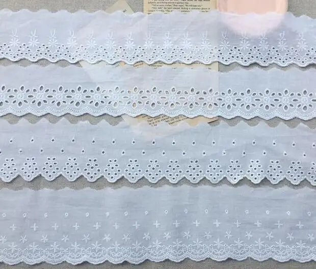 HOT Cotton Embroidered White Flower Lace Fabric Dubai Wide Sewing DIY Trim Wedding Applique Ribbon Collar Cloth Guipure Decor