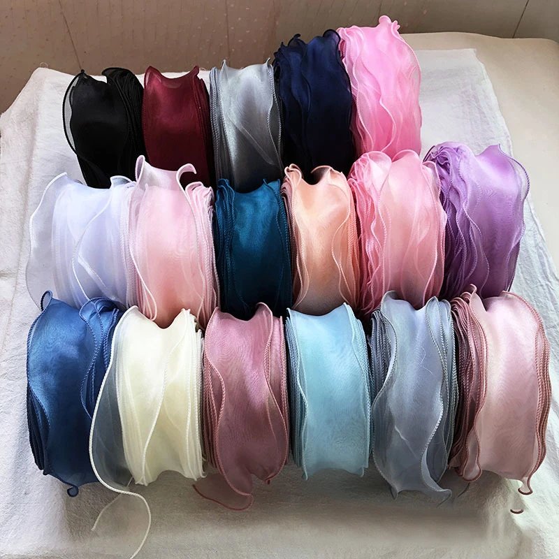 5M 55mm Fishtail Yarn Organza Ribbon for DIY Bow Hair Ornament Bouquet Gift Wrapping Wave Silk Organza Ribbons Lace Fabric