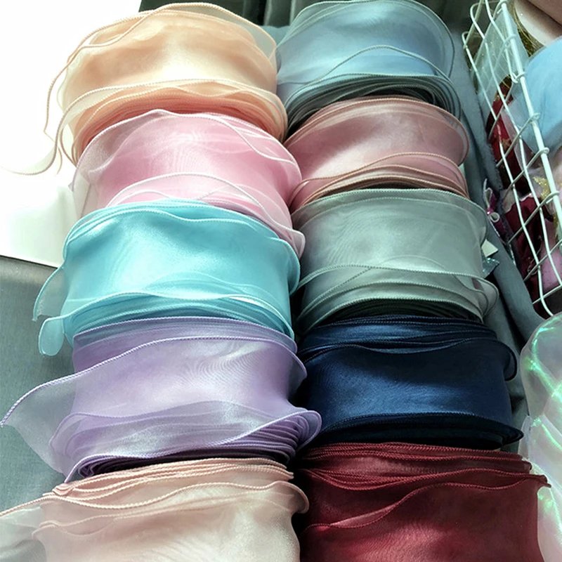 5M 55mm Fishtail Yarn Organza Ribbon for DIY Bow Hair Ornament Bouquet Gift Wrapping Wave Silk Organza Ribbons Lace Fabric