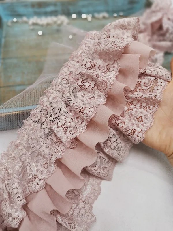 10CM Wide Three Layers Pleated Chiffon Fabric Embroidery Fringe Ribbon Lace Collar Ruffle Trim DIY Apparel Curtains Sewing Decor