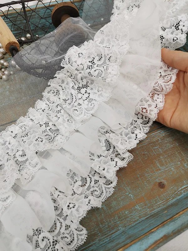 10CM Wide Three Layers Pleated Chiffon Fabric Embroidery Fringe Ribbon Lace Collar Ruffle Trim DIY Apparel Curtains Sewing Decor
