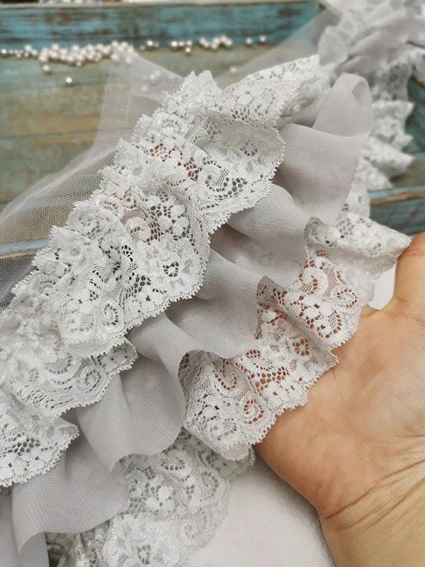 10CM Wide Three Layers Pleated Chiffon Fabric Embroidery Fringe Ribbon Lace Collar Ruffle Trim DIY Apparel Curtains Sewing Decor