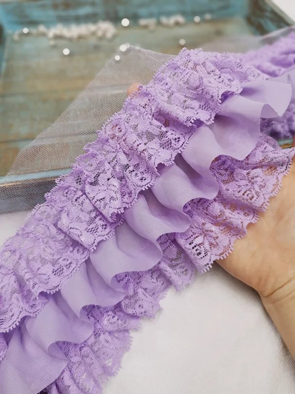 10CM Wide Three Layers Pleated Chiffon Fabric Embroidery Fringe Ribbon Lace Collar Ruffle Trim DIY Apparel Curtains Sewing Decor