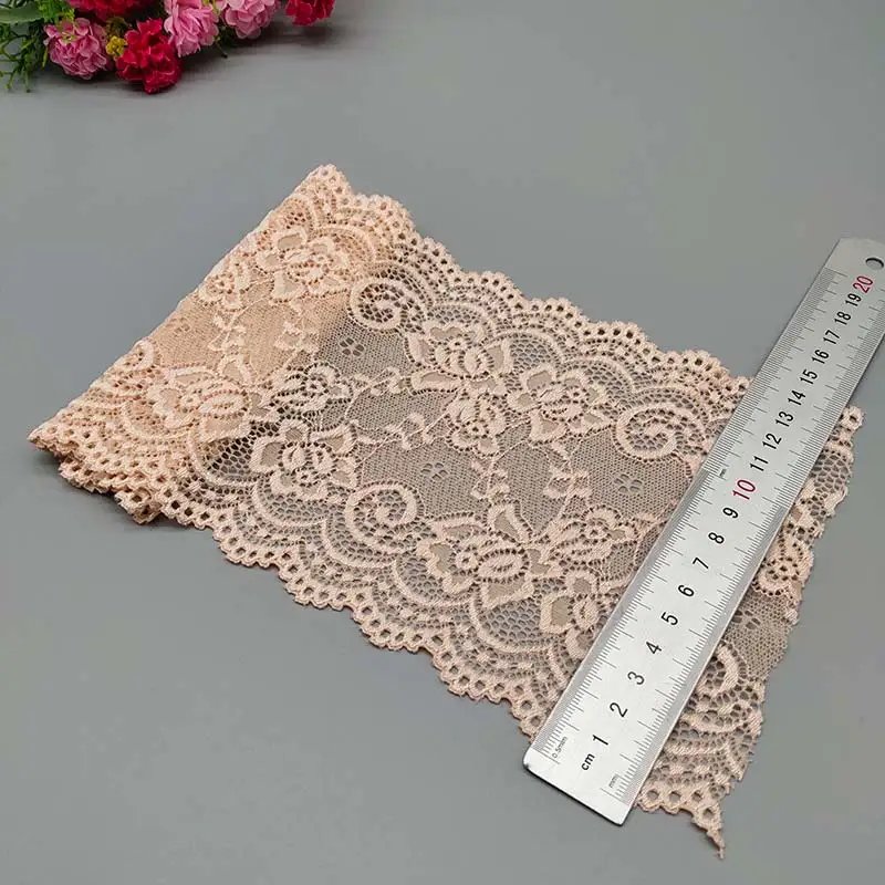 New 1Yard Flower Pattern 15CM Wide Elastic Lace Fabric Ribbon Lace Trim Ribbon Diy Craft Fabric Width African Fabrics Stretch