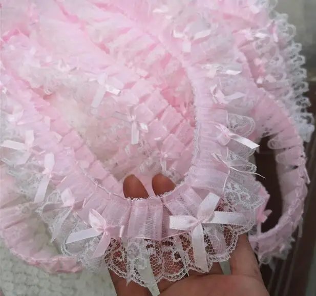 5CM Wide New Pink Embroidery 3D Flower Lace Fabric Trim Ribbon DIY Sewing Applique Collar Fringe Tassel Wedding Guipure Decor