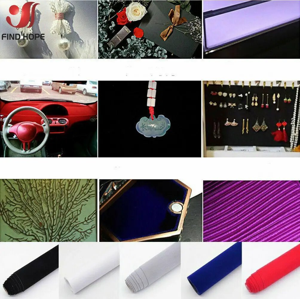 20/40 x 145cm Self-adhesive Velvet Flock Liner Jewelry Contact Paper Craft Fabric Sticker MultiColor