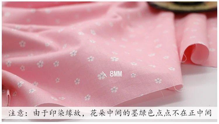 160x50cm Pink Floral Dots Twill Cotton Fabric, Making Children's Clothing DIY Sheet Quilt Cover Cloth