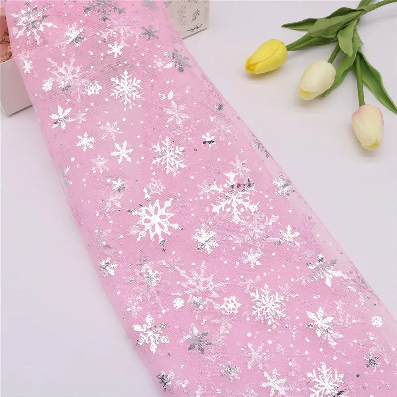 150cm Width 1meter/lot  Snowflake Printed Gauze Polyester Mesh Tulle Fabric DIY Sewing Tutu Wedding Birthday Party Supplies