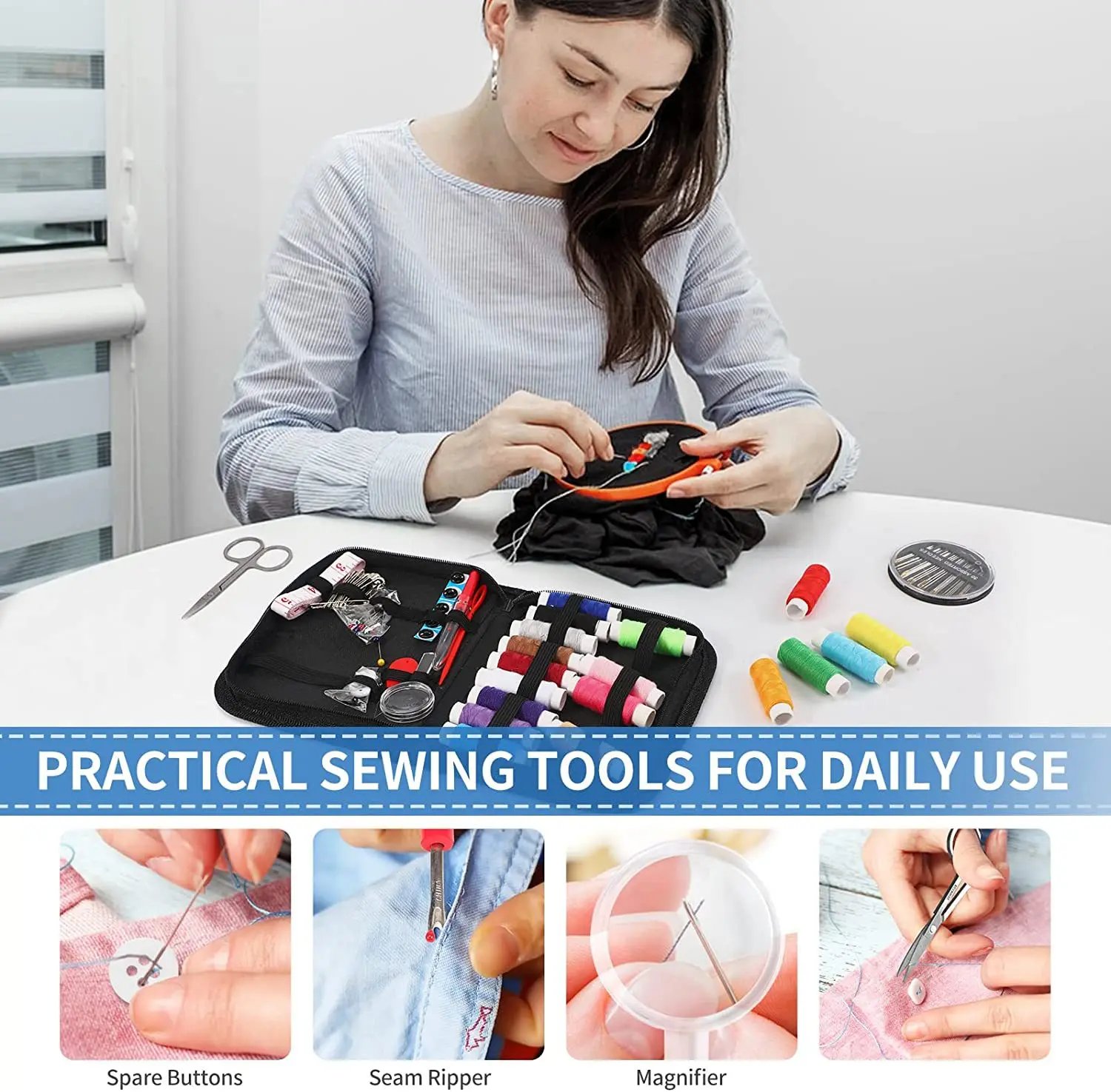 Sewing Kit Compact and Portable for Beginners and Professionals Includes Needles Thread Scissors and Other Essential Access