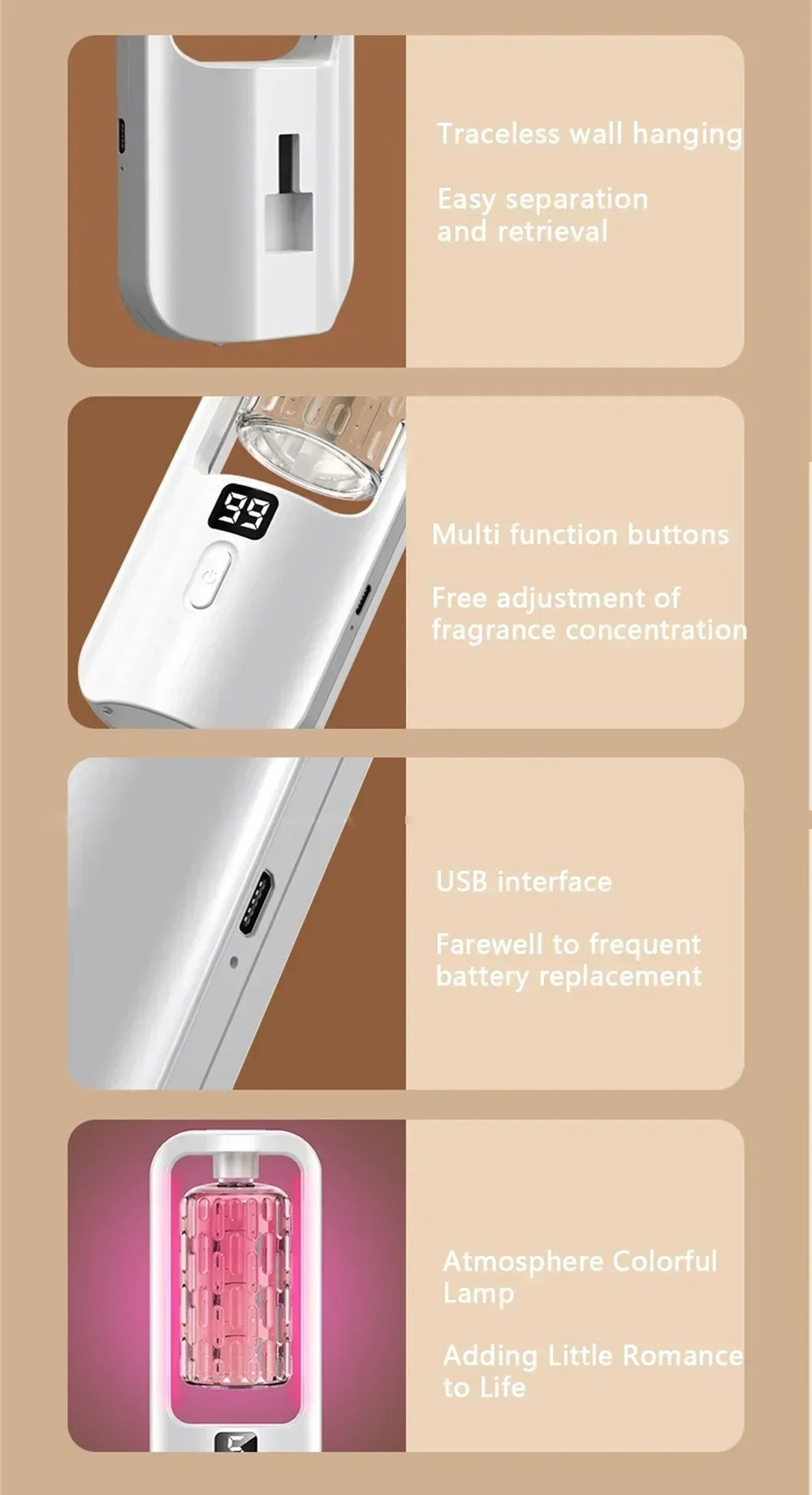 Smart Home Aromatherapy Machine Mini USB Essential Oil Diffuser Multi Functional Desktop Wall Mounted Aromatherapy Nebulizer