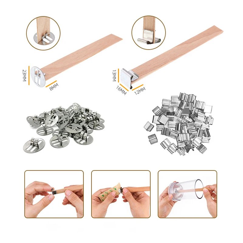 30/50pcs Wooden Candle Wick Set With Clip Base Smokeless Candle Wicks for DIY Paraffin Candle Jar Making Candle Making Supplies