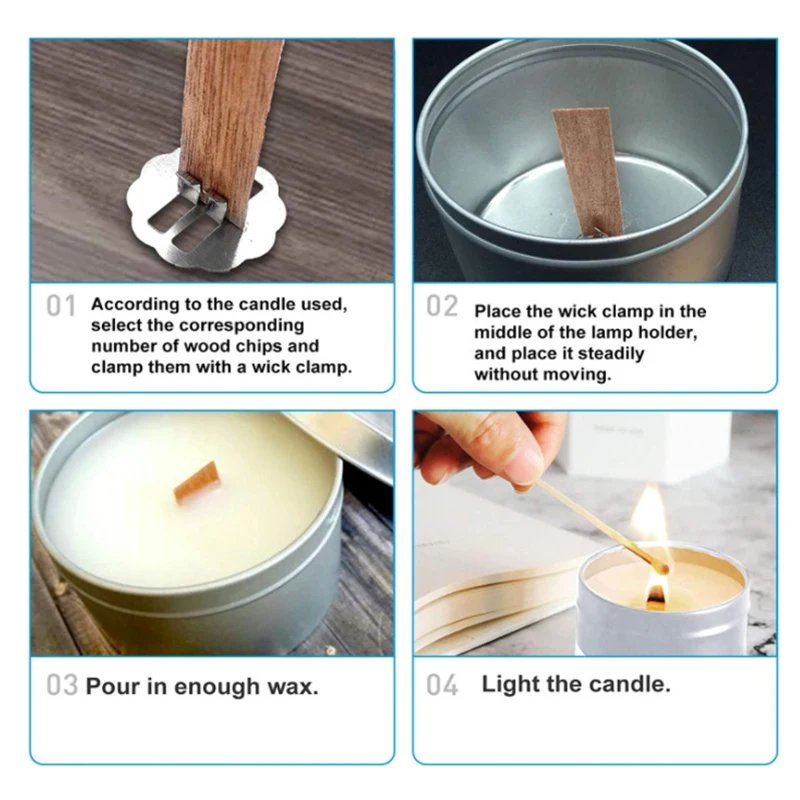 30/50pcs Wooden Candle Wick Set With Clip Base Smokeless Candle Wicks for DIY Paraffin Candle Jar Making Candle Making Supplies