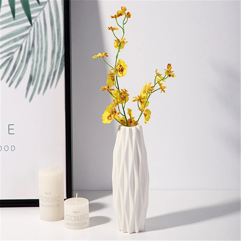 Nordic Flower Vase Imitation Ceramic Plastic Flower Vase Pot Home Living Room Desktop Decoration Wedding Centerpiece Arrangement