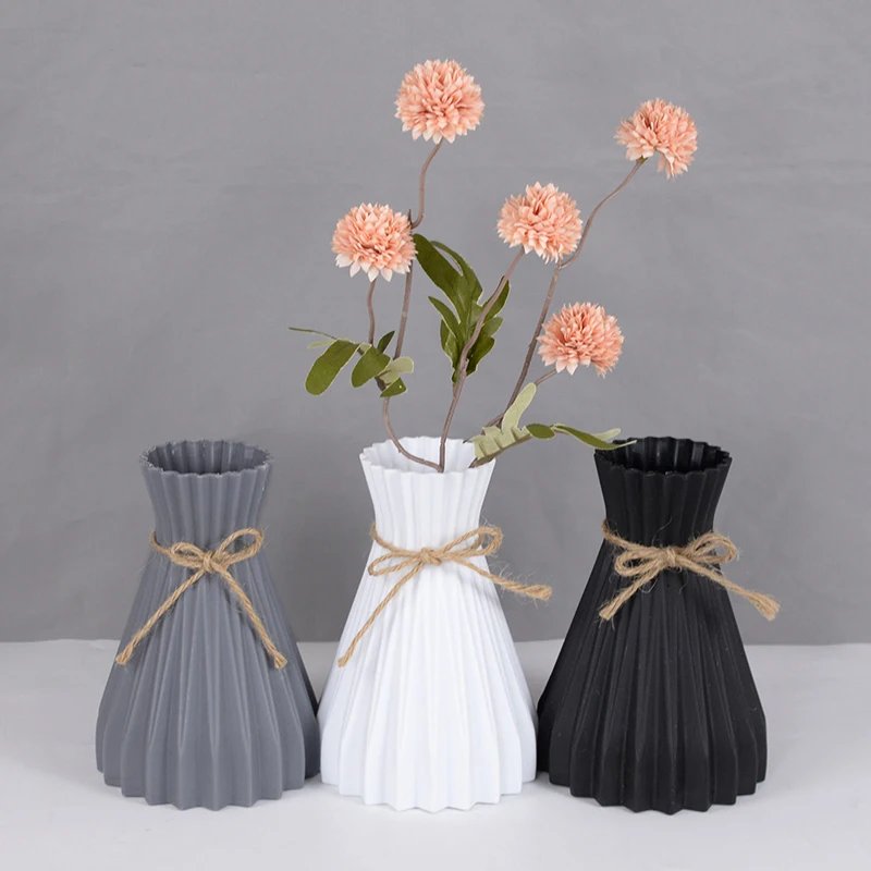 Nordic Flower Vase Imitation Ceramic Plastic Flower Vase Pot Home Living Room Desktop Decoration Wedding Centerpiece Arrangement