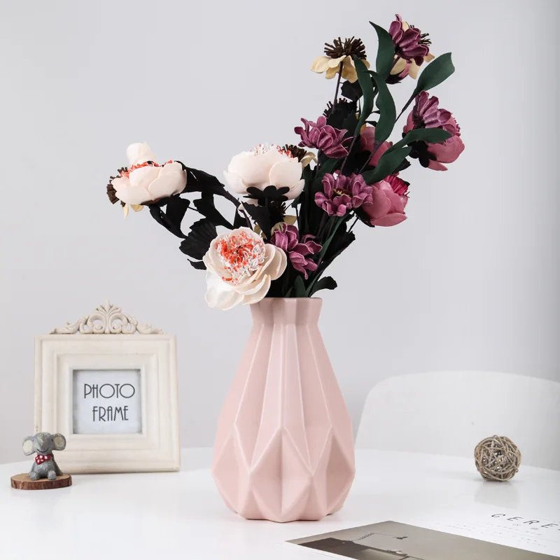 Nordic Flower Vase Imitation Ceramic Plastic Flower Vase Pot Home Living Room Desktop Decoration Wedding Centerpiece Arrangement