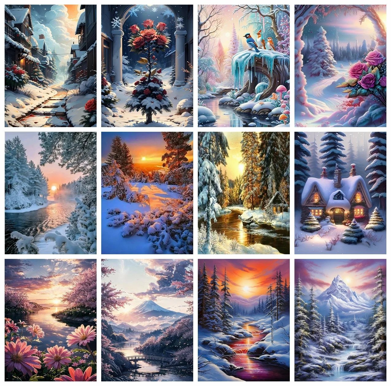 AZQSD Diamond Painting Forest Winter Landscape Cross Stitch Mosaic Picture Of Rhinestones Embroidery Housse Sunset Home Decor