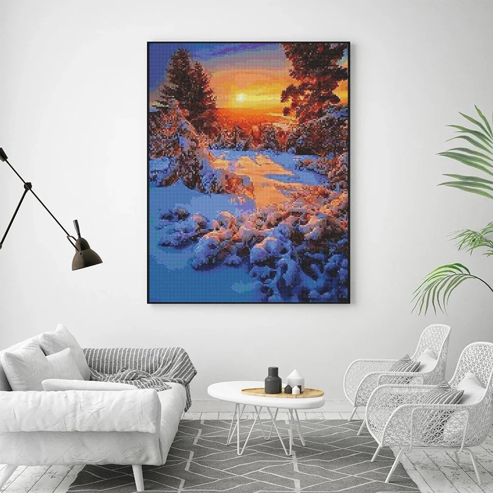 AZQSD Diamond Painting Forest Winter Landscape Cross Stitch Mosaic Picture Of Rhinestones Embroidery Housse Sunset Home Decor