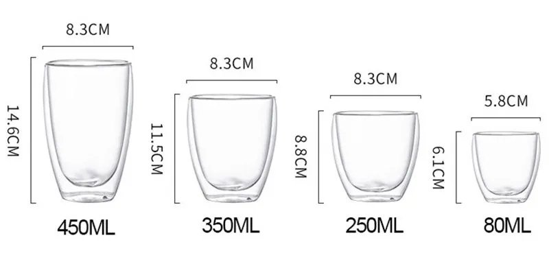 Heat Resistant Double Wall Glass Cup 80-650Ml Beer Milk Coffee Water Cups Transparent Cup Wholesale Glass Drinkware Mug Set Gift