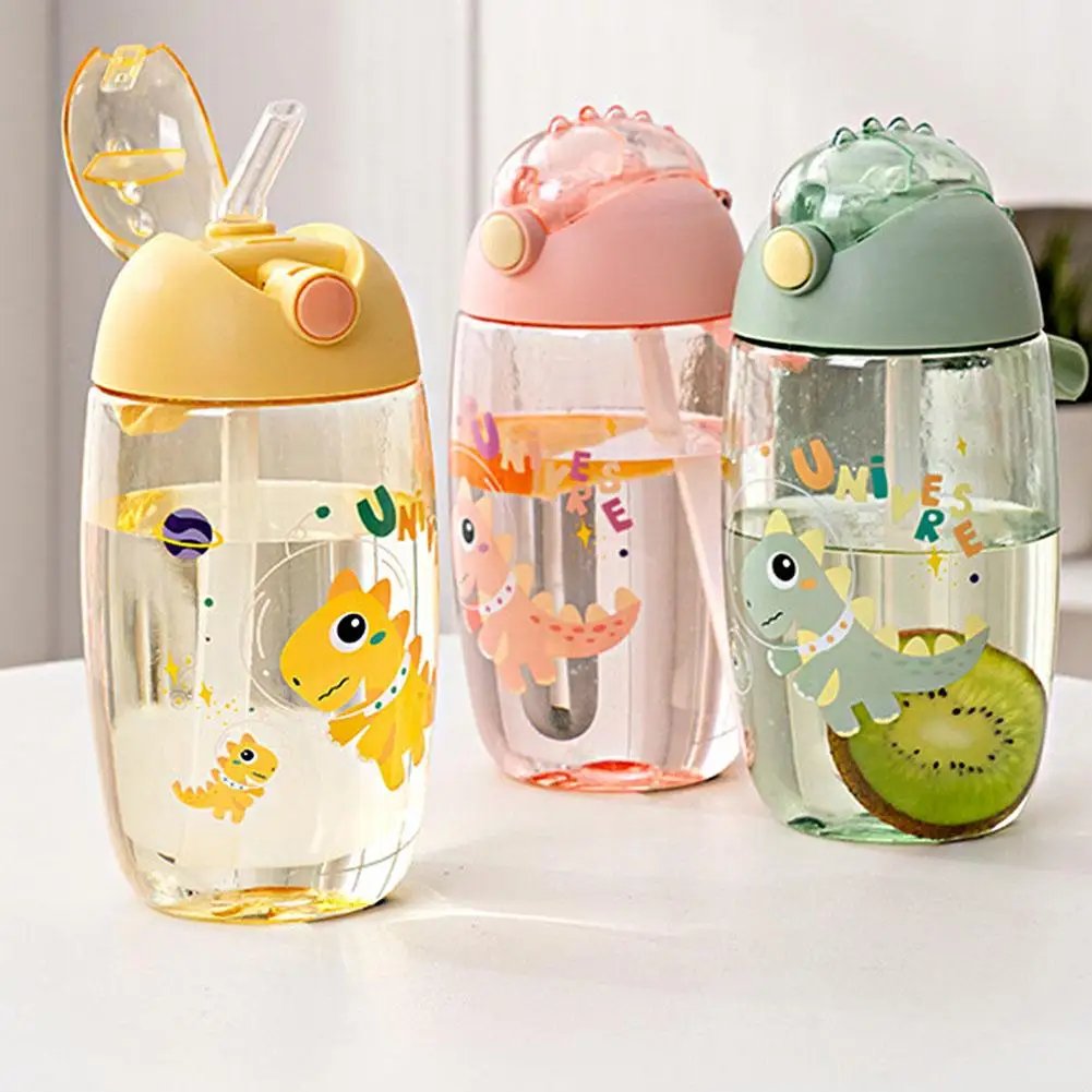 500ML Children's Water Bottle For School Portable Cartoon Dinosaur Sippy Cup Creative Feeding Cup With Straws And Lids Drinkware