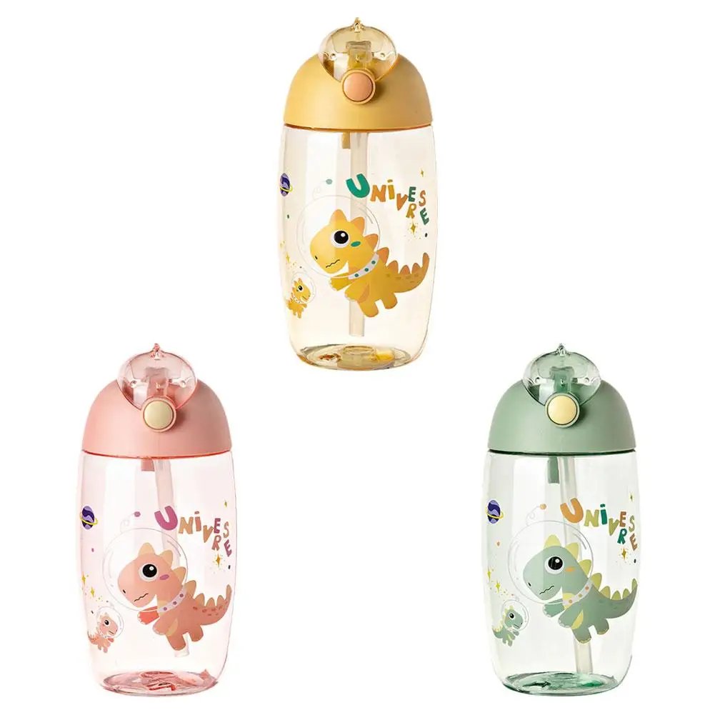 500ML Children's Water Bottle For School Portable Cartoon Dinosaur Sippy Cup Creative Feeding Cup With Straws And Lids Drinkware