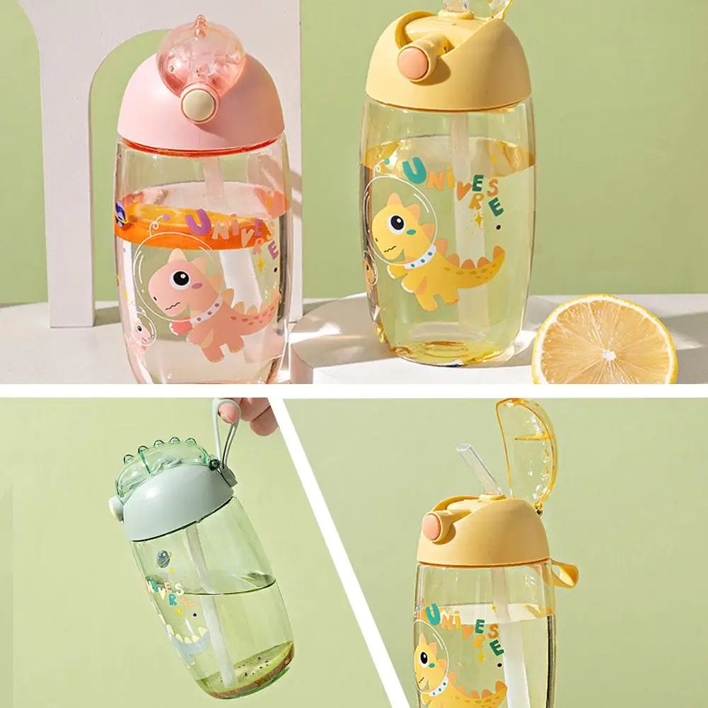 500ML Children's Water Bottle For School Portable Cartoon Dinosaur Sippy Cup Creative Feeding Cup With Straws And Lids Drinkware