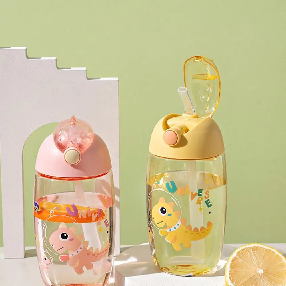 500ML Children's Water Bottle For School Portable Cartoon Dinosaur Sippy Cup Creative Feeding Cup With Straws And Lids Drinkware
