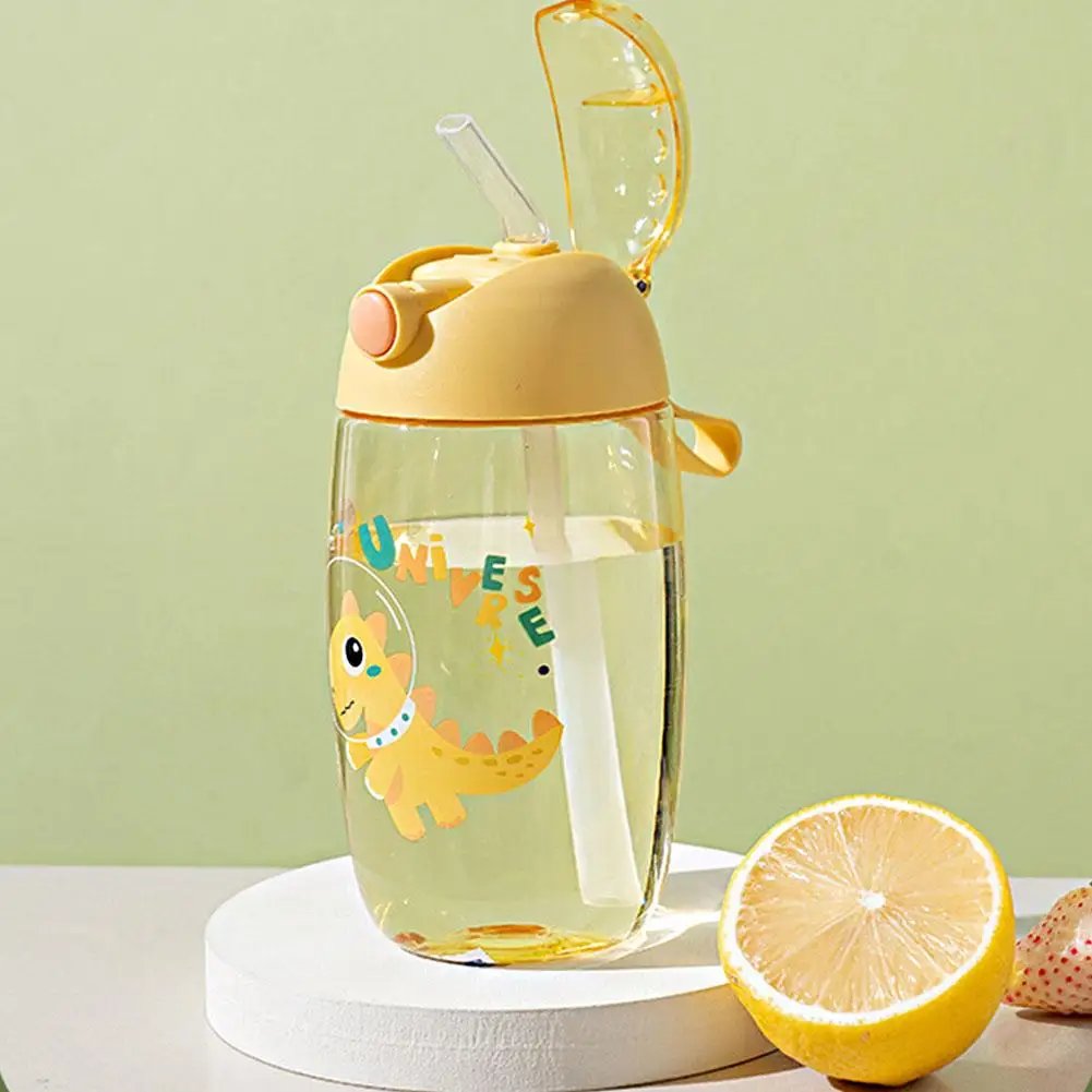 500ML Children's Water Bottle For School Portable Cartoon Dinosaur Sippy Cup Creative Feeding Cup With Straws And Lids Drinkware