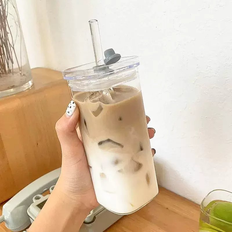 Square Coffee Glass Cup With Lid and Straw Transparent glasses Milk Tea Juice Cups ice Mug For Drinkware Square Coffee Glass Cup With Lid and Straw Transparent glasses Milk Tea Juice Cups ice Mug For Drinkware