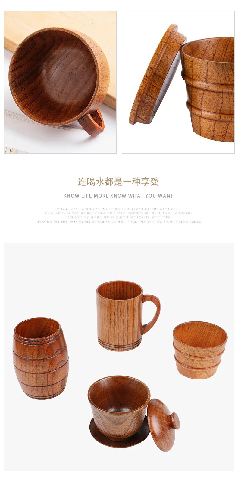 Wooden Big Belly Cups Handmade Jujube Wood Handle Cups Beer Tea Coffee Milk Water Cup Kitchen Bar Drinkware for Kitchen Bar 1PC