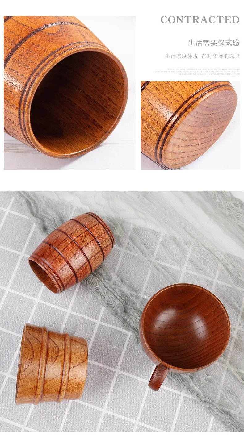 Wooden Big Belly Cups Handmade Jujube Wood Handle Cups Beer Tea Coffee Milk Water Cup Kitchen Bar Drinkware for Kitchen Bar 1PC