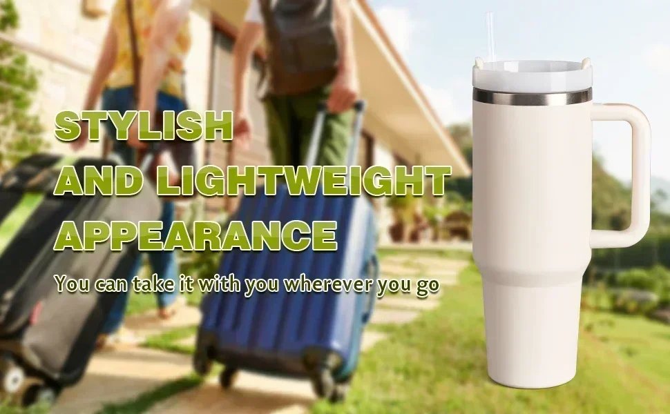 40oz Insulated Tumbler with Handle Straw Stainless Steel Water Bottle Vacuum Water Cold Warm Thermos Cup Coffee Mug Drinkware