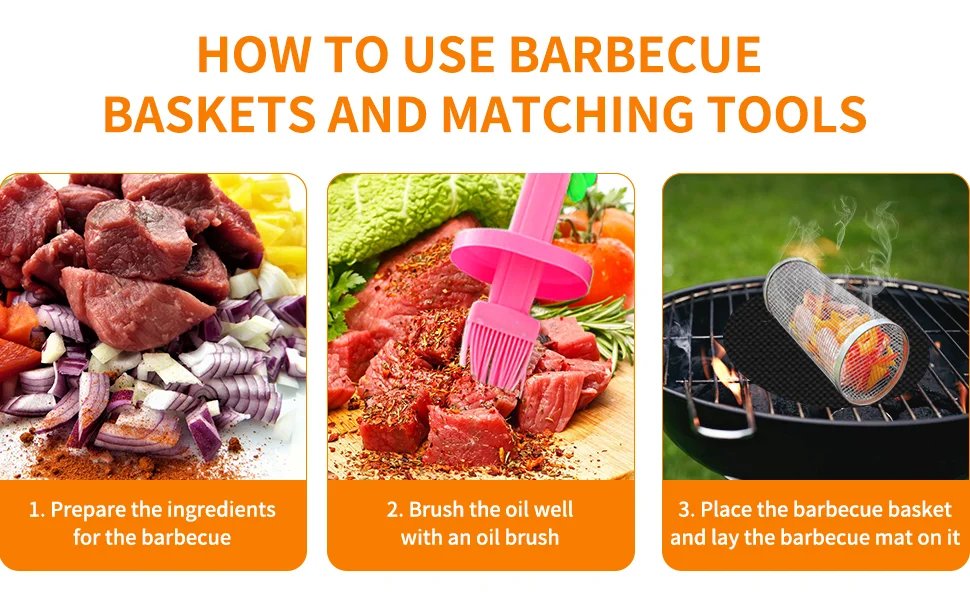 BBQ Rolling Basket &ndash; Rolling Grilling Baskets for Outdoor Grilling - Stainless Steel BBQ Grill Basket - BBQ Accessories for Outd