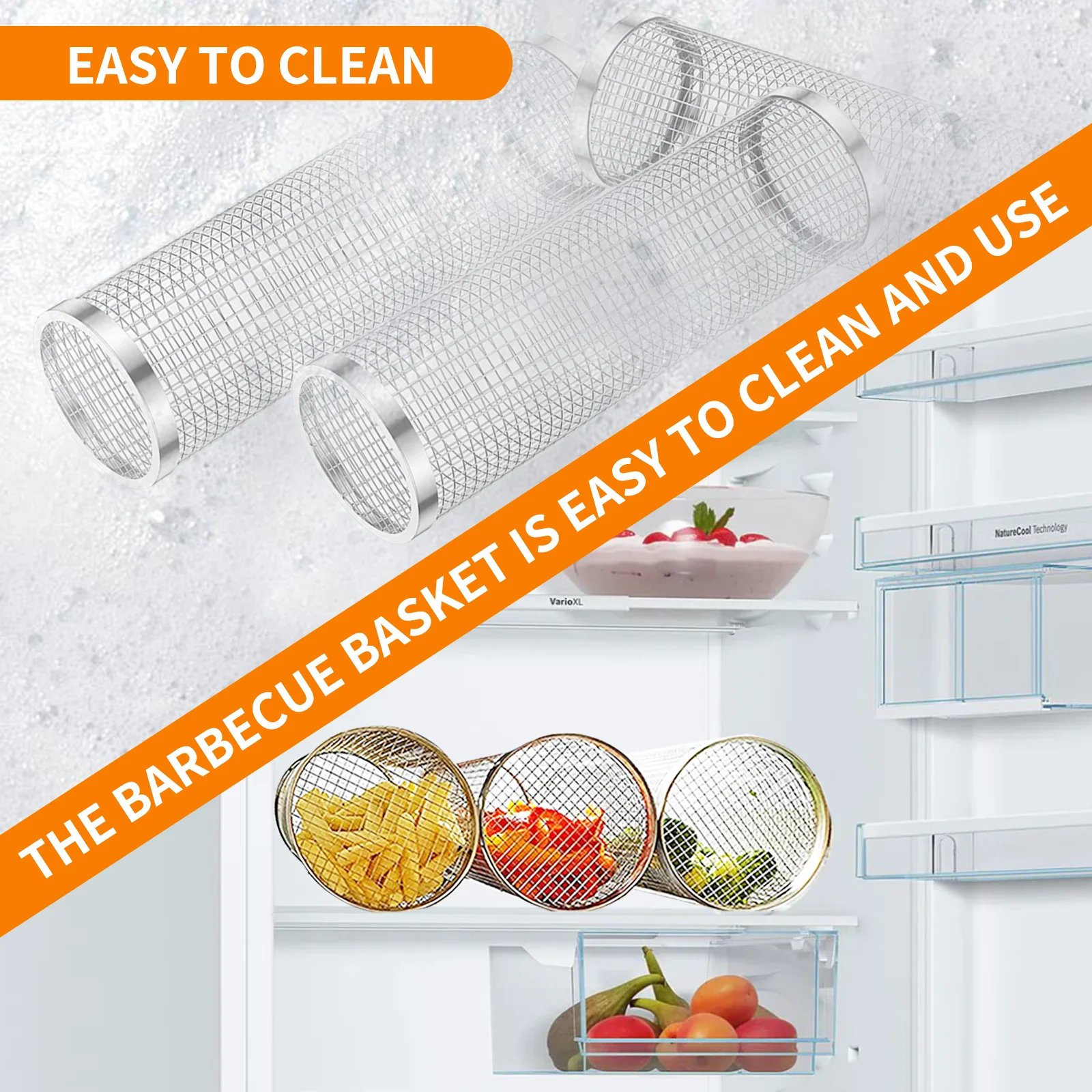 BBQ Rolling Basket &ndash; Rolling Grilling Baskets for Outdoor Grilling - Stainless Steel BBQ Grill Basket - BBQ Accessories for Outd